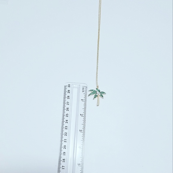Green Palm Tree Crystal Pendant Necklace - Picture 5 of 5